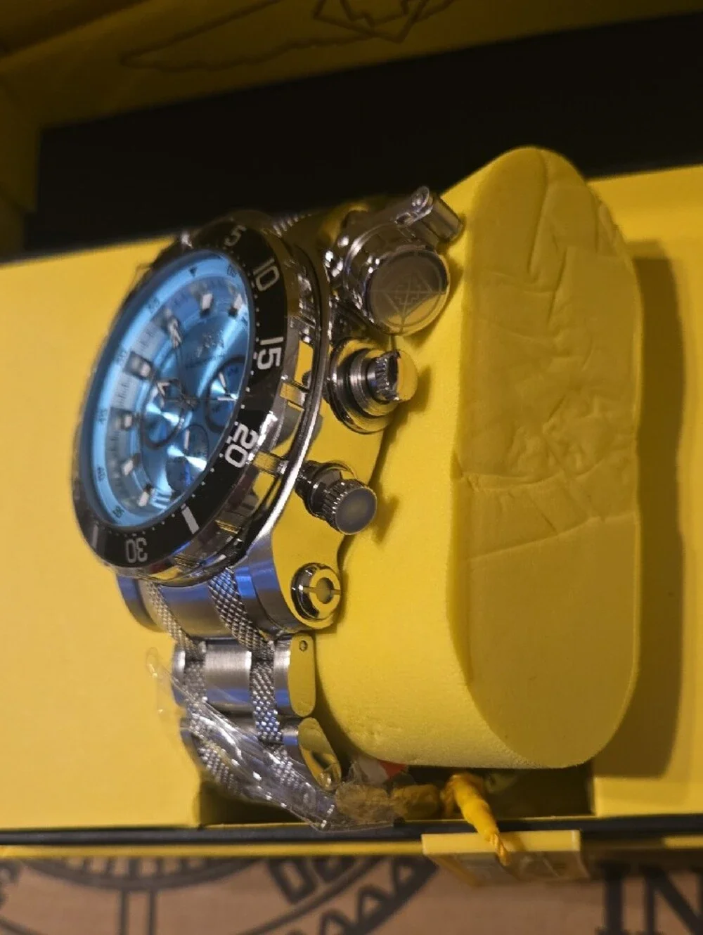 Invicta Coalition Night Hawk Silver Stainless Steel Watch with Light Blue Dial